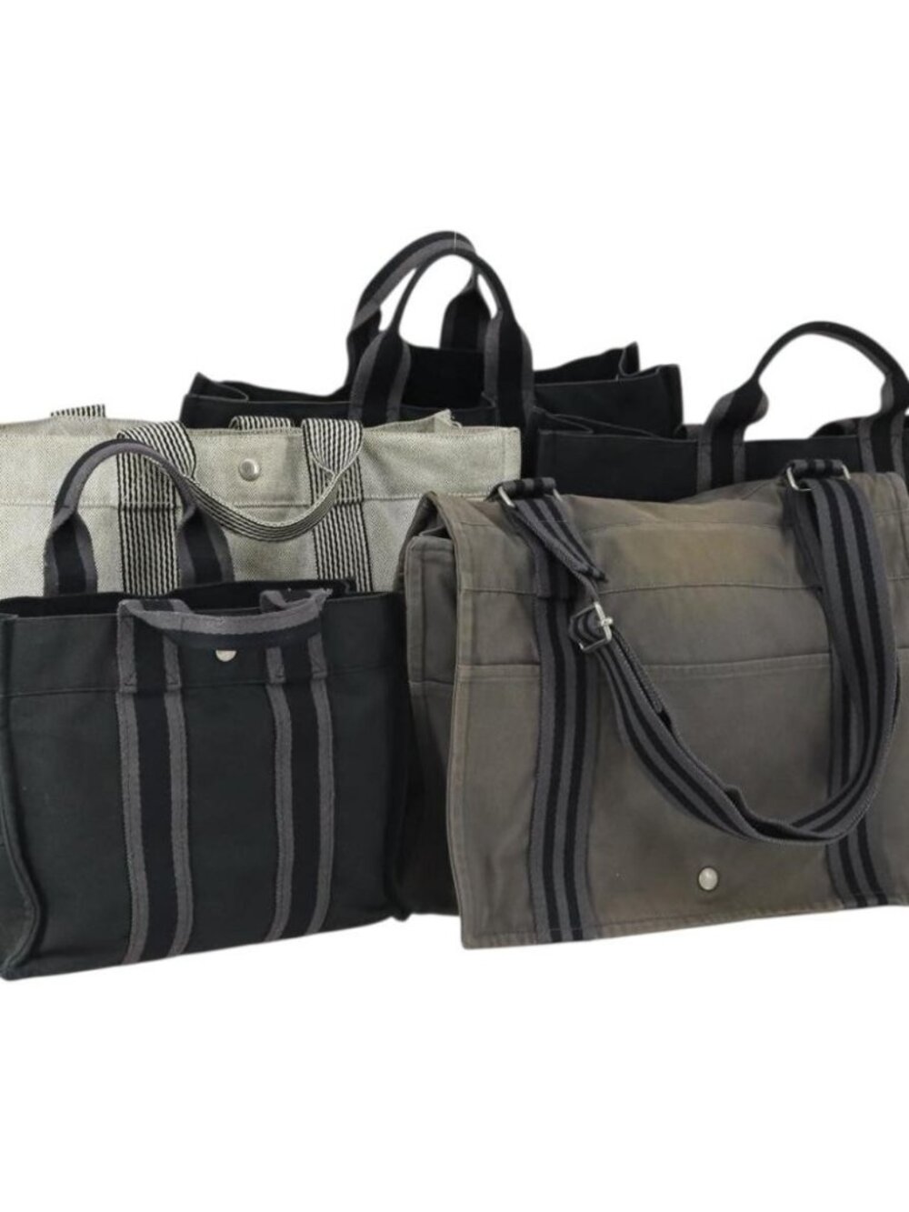 HERMES Fourre Tout Hand Bag Canvas 5 Set Gray Black Auth ti3571